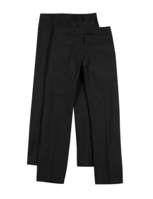 2 Pack Girls&#39; Crease Resistant Adjustable Waist Regular Leg Trousers with Triple Action Stormwear&trade;